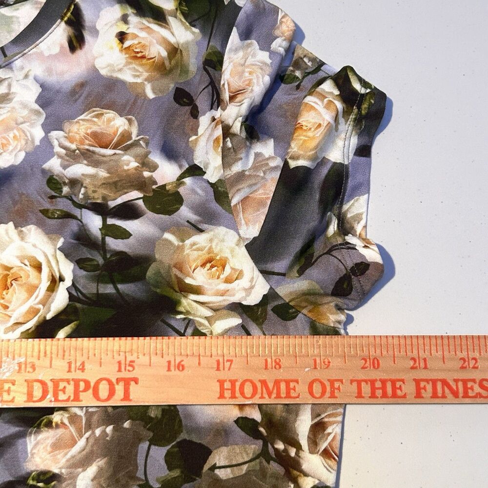 L’AGENCE Ressi Tee XL Gray Yellow Rose Floral Stretch Fitted Top - Picture 5 of 7